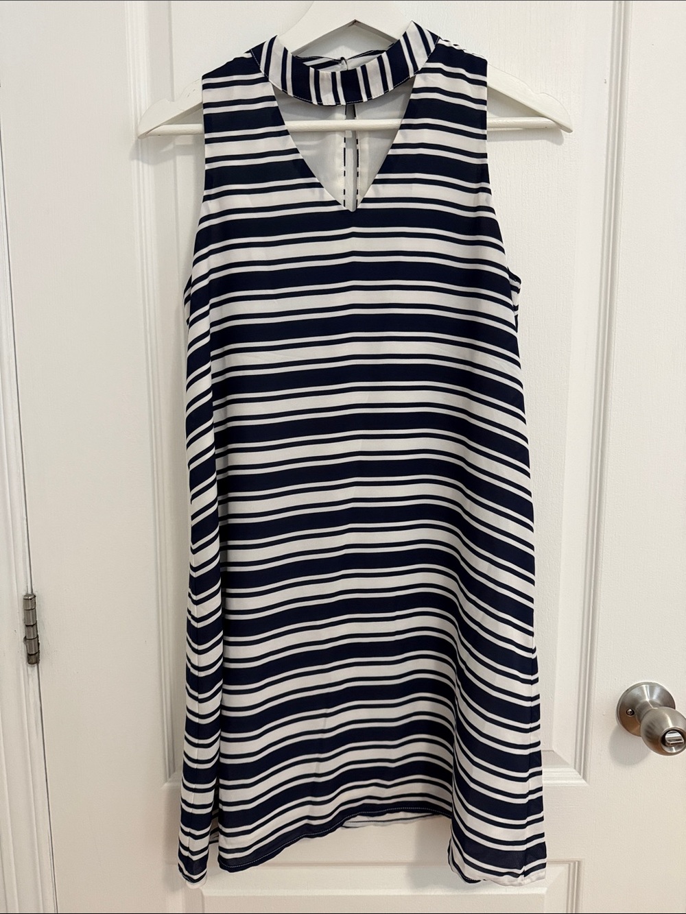 Pink Rose Navy & White Striped Mini Dress